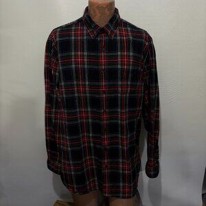 L.L. Bean XLT Black Red Scotch Plaid Long-Sleeve Cotton Flannel Shirt